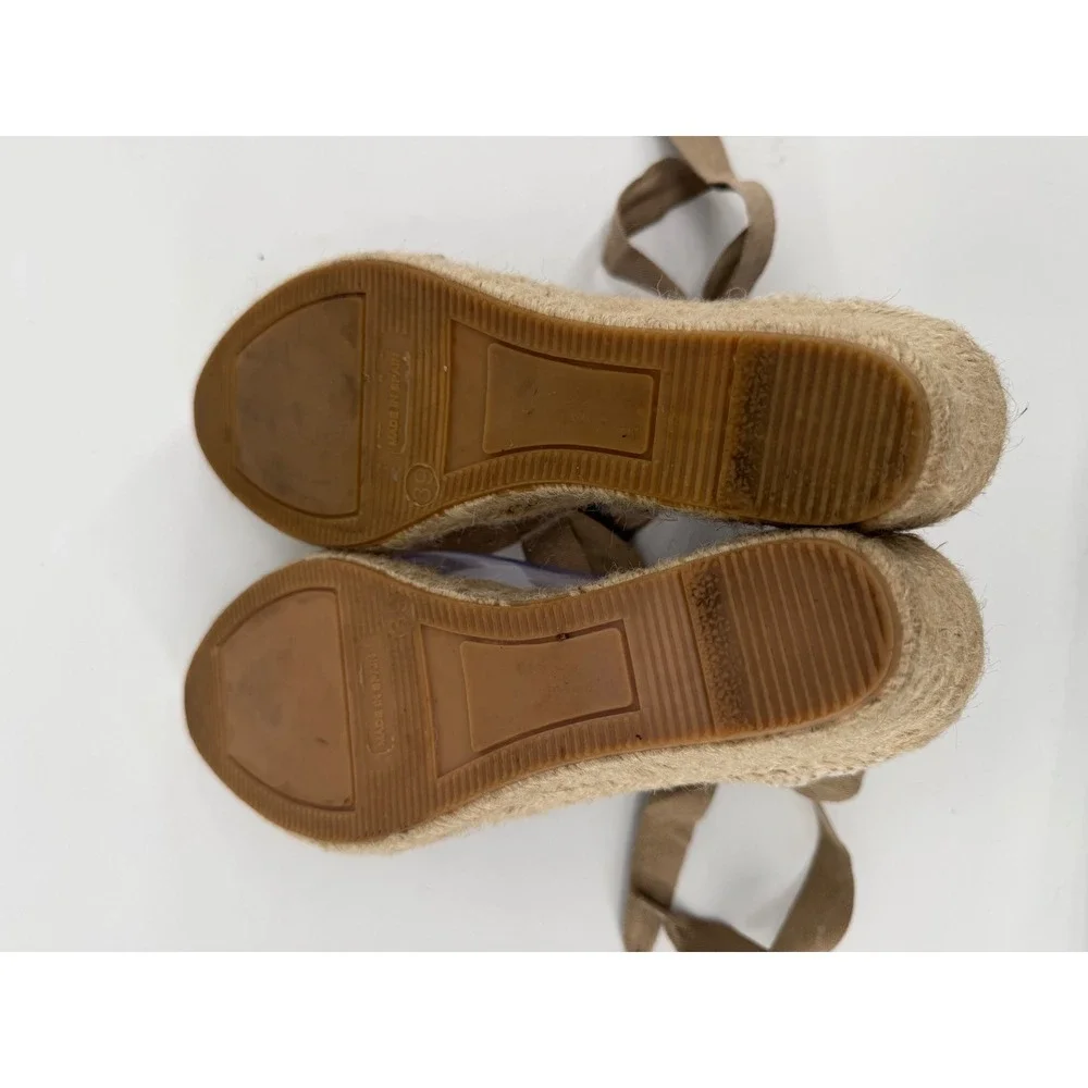 Maypol Tan Suede Espadrille Wedge Sandals Lace Up Made in Spain Size 39